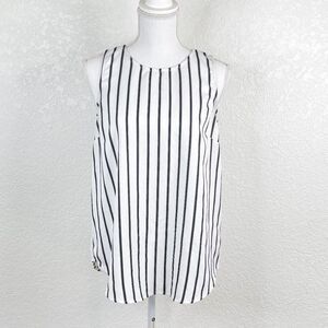 Papaya Black White Striped Relaxed Tank Top Keyhole Back Blouse Size Medium